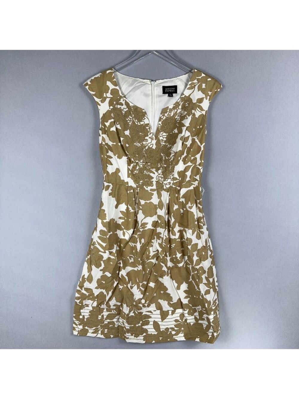 Adrianna Papell Floral Midi Dress Size 4 Print Beige White Sleeveless Fit Flare